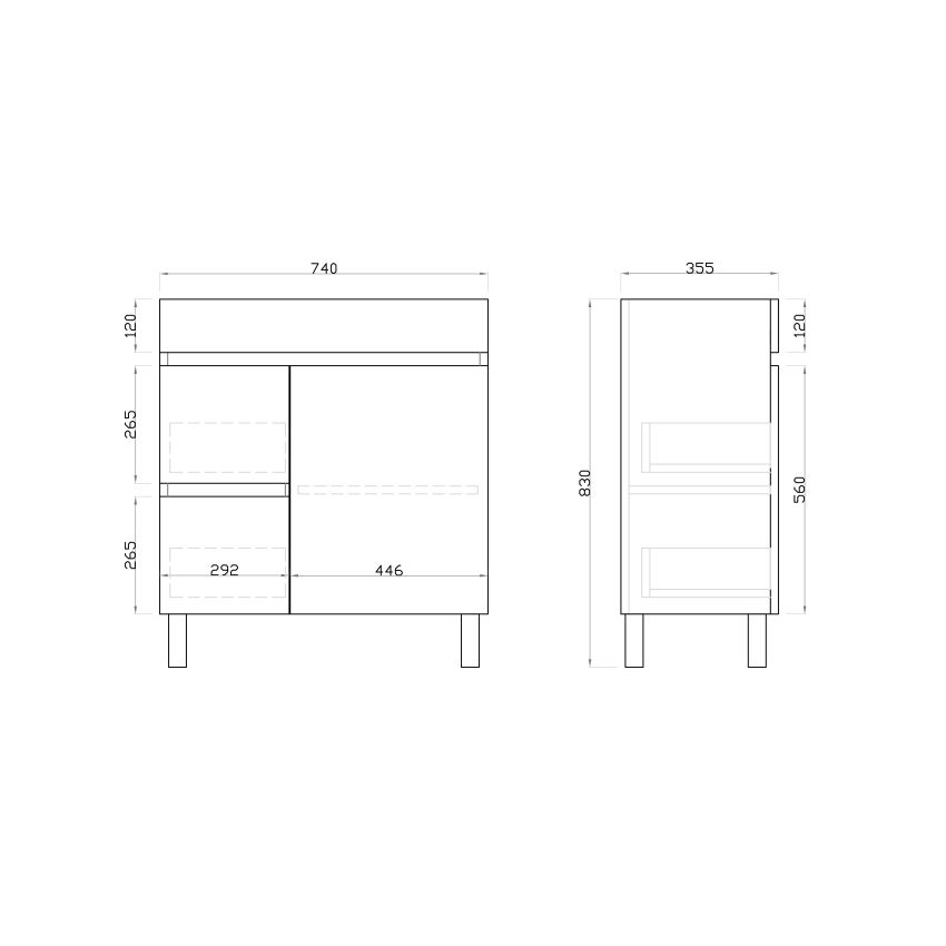 750mm Narrow Freestanding With Legs PVC Gloss White Left/Right Drawers Bathroom Vanity Cabinet Only