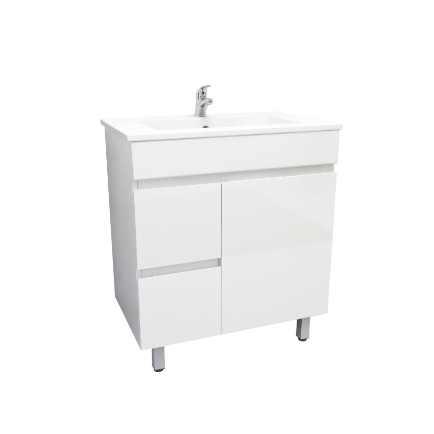 750mm Freestanding With Legs PVC Gloss White Left/Right Drawers Bathroom Vanity Cabinet Only