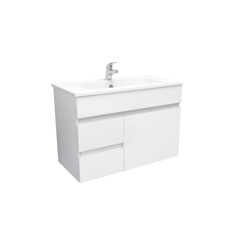 750mm Wall Hung PVC Gloss White Left/Right Drawers Bathroom Vanity Cabinet Only  