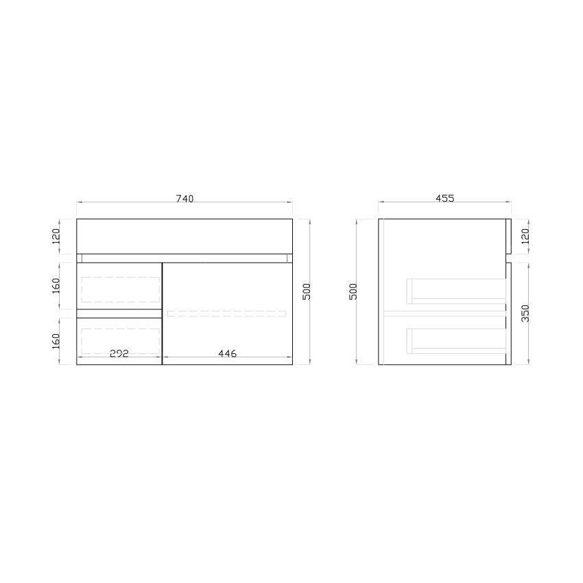 750mm Wall Hung PVC Gloss White Left/Right Drawers Bathroom Vanity Cabinet Only  