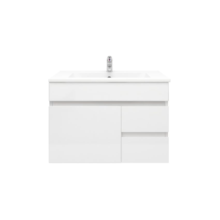 750mm Wall Hung PVC Gloss White Left/Right Drawers Bathroom Vanity Cabinet Only
