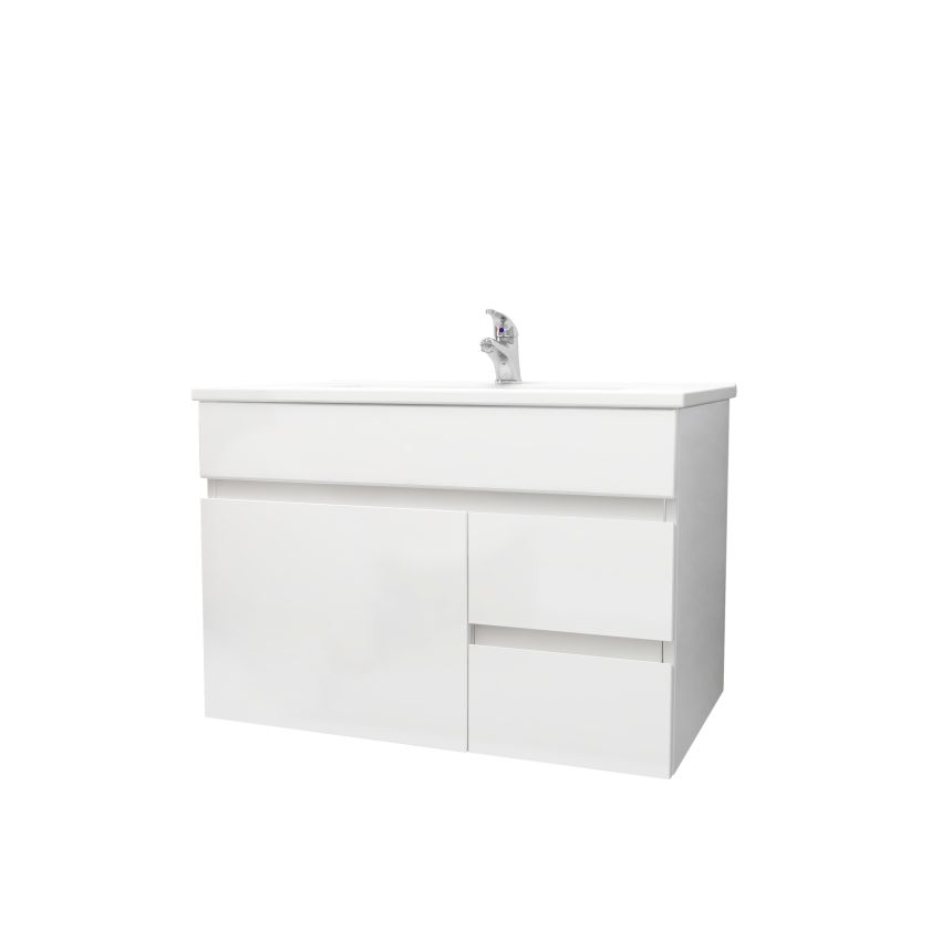 750mm Wall Hung PVC Gloss White Left/Right Drawers Bathroom Vanity Cabinet Only