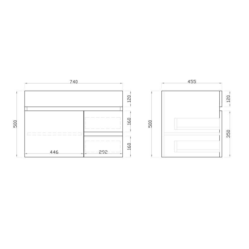 750mm Wall Hung PVC Gloss White Left/Right Drawers Bathroom Vanity Cabinet Only