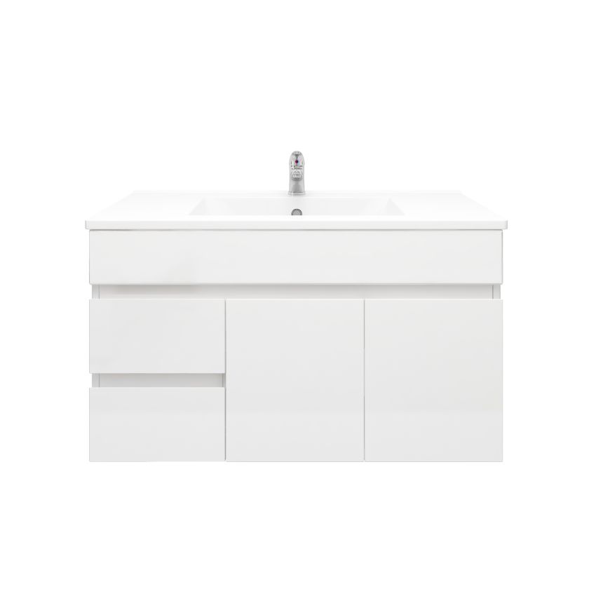900mm Wall Hung PVC Gloss White Left/Right Drawers Bathroom Vanity Cabinet Only