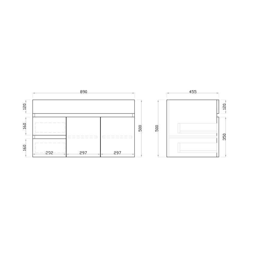 900mm Wall Hung PVC Gloss White Left/Right Drawers Bathroom Vanity Cabinet Only