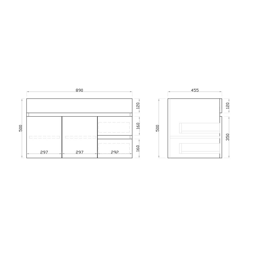 900mm Wall Hung PVC Gloss White Left/Right Drawers Bathroom Vanity Cabinet Only