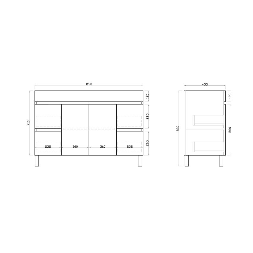 1200mm 2-Door 4-Drawer Freestanding With Legs PVC Gloss White Finish Bathroom Vanity Cabinet Only