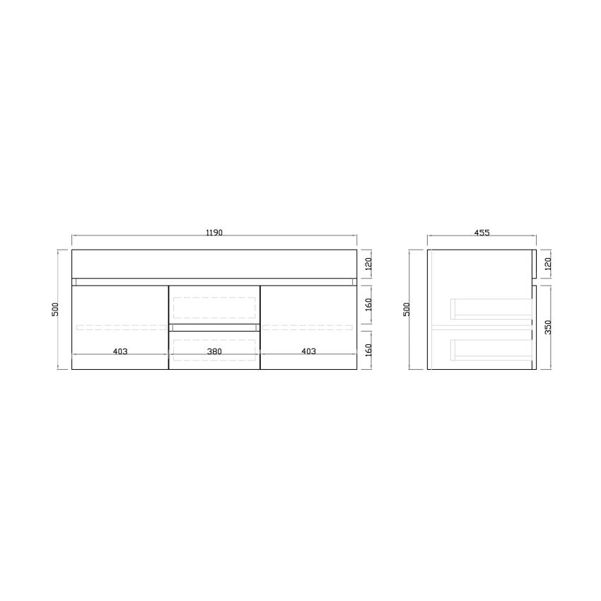 1200mm 2-Door 4-Drawer Wall Hung PVC Gloss White Finish Bathroom Vanity Cabinet Only