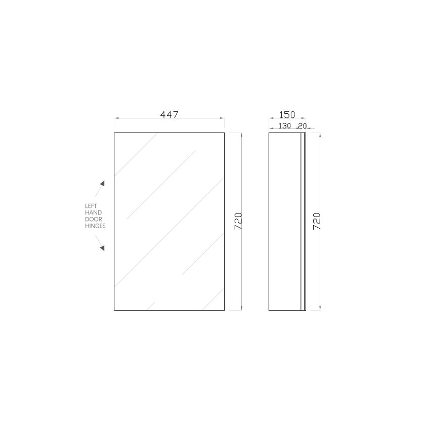 450mm Bathroom Mirror Cabinet Wall Hung PVC Pencil Edge Gloss White Shaving Storage Cabinet