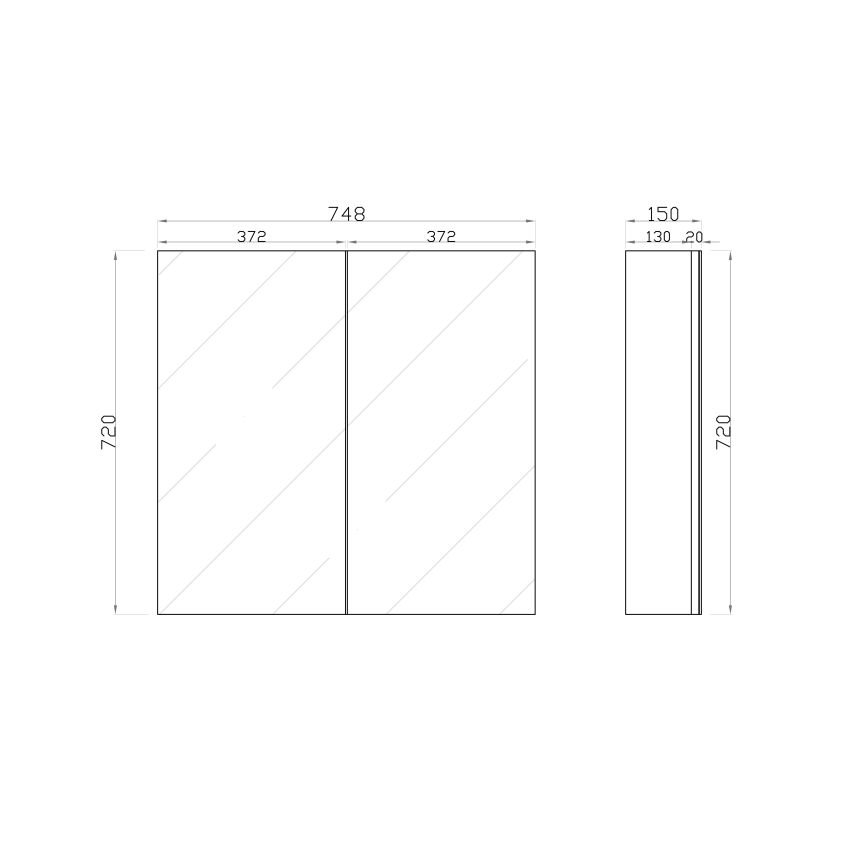 750mm Bathroom Mirror Cabinet Wall Hung PVC Pencil Edge Gloss White Shaving Storage Cabinet