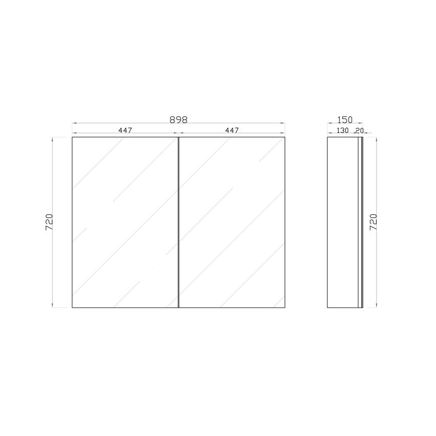 900mm Bathroom Mirror Cabinet Wall Hung PVC Pencil Edge Gloss White Shaving Storage Cabinet