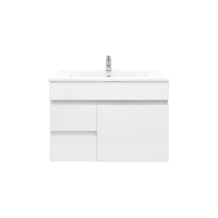 750mm Narrow Wall Hung PVC Gloss White Left/Right Drawers Bathroom Vanity Cabinet Only