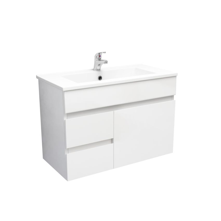 750mm Narrow Wall Hung PVC Gloss White Left/Right Drawers Bathroom Vanity Cabinet Only