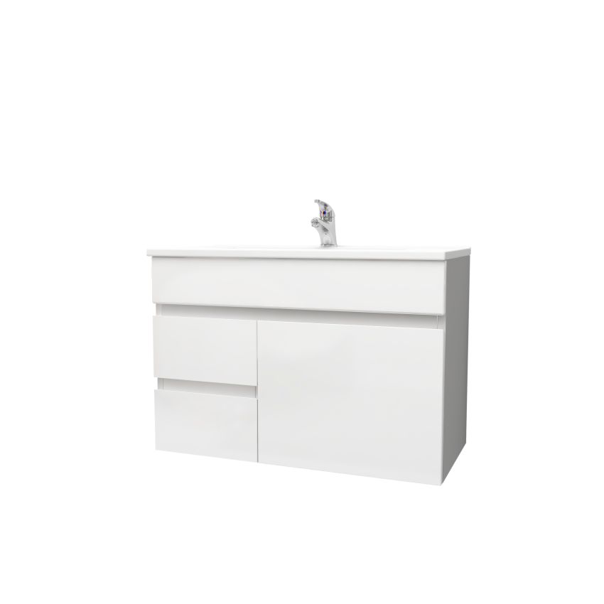 750mm Narrow Wall Hung PVC Gloss White Left/Right Drawers Bathroom Vanity Cabinet Only