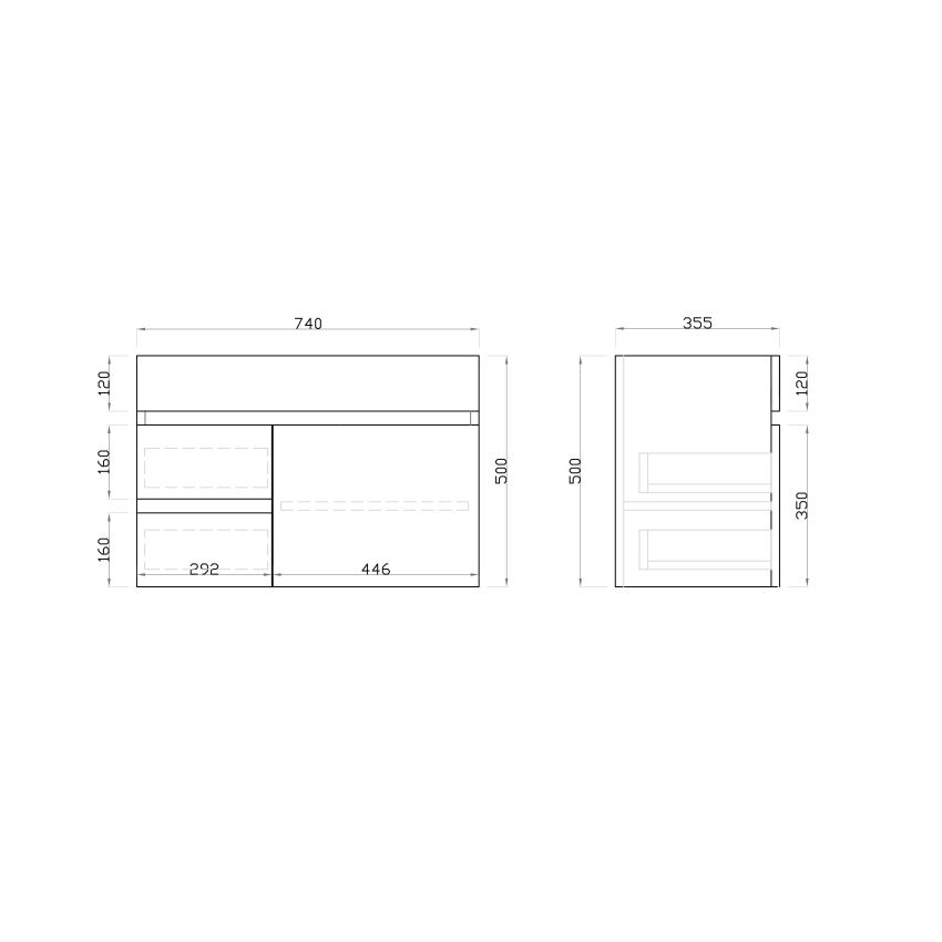 750mm Narrow Wall Hung PVC Gloss White Left/Right Drawers Bathroom Vanity Cabinet Only