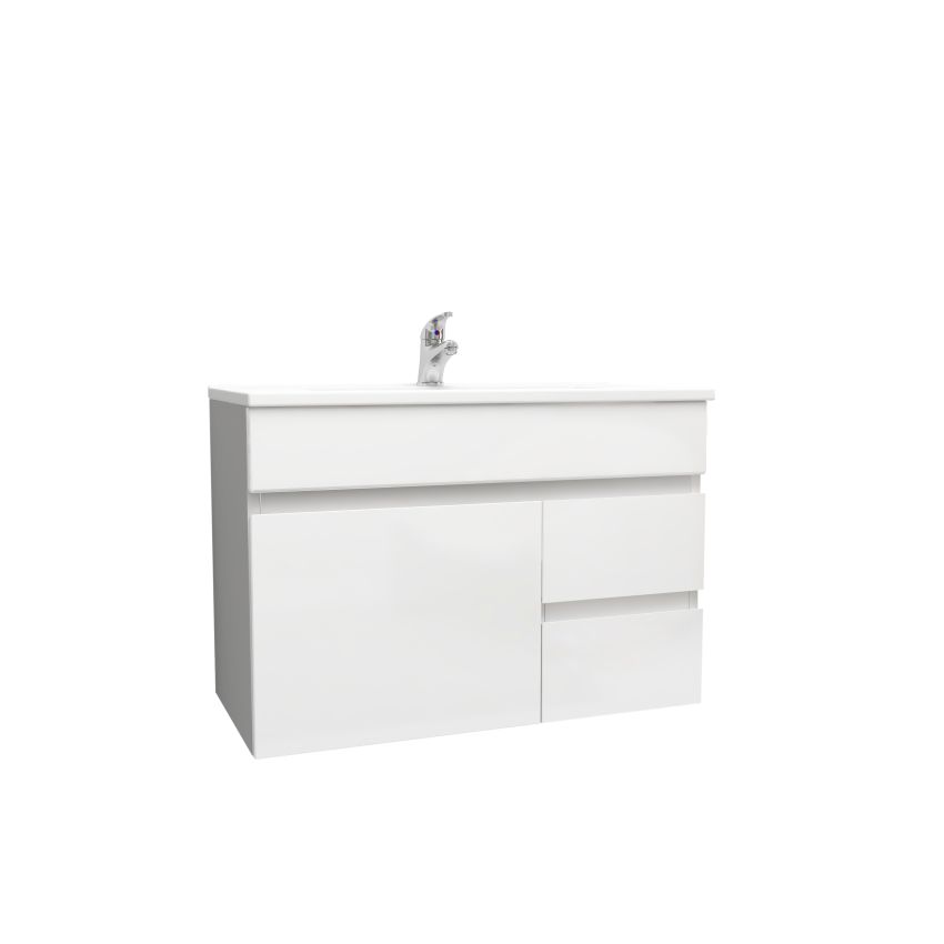 750mm Narrow Wall Hung PVC Gloss White Left/Right Drawers Bathroom Vanity Cabinet Only