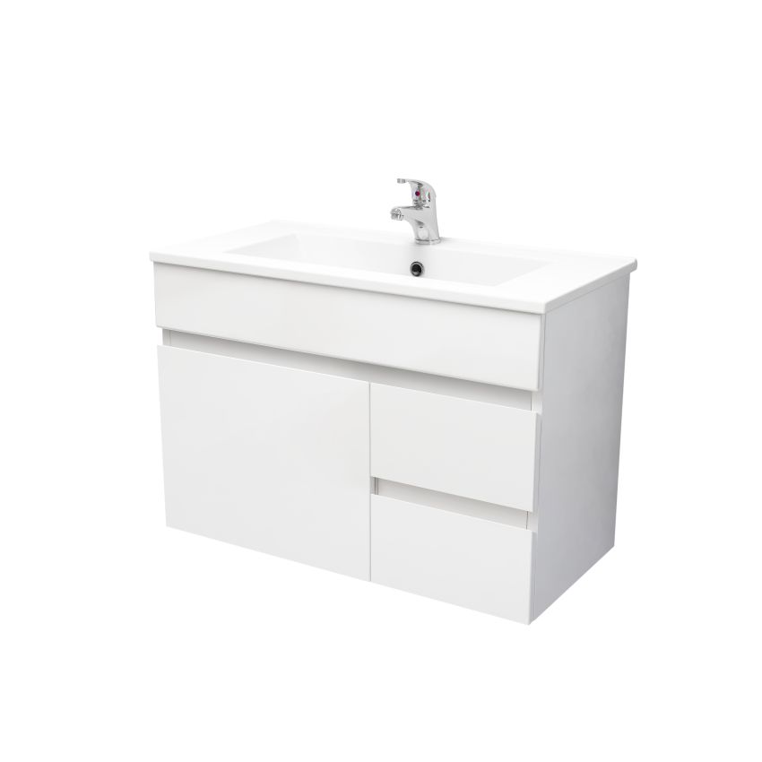 750mm Narrow Wall Hung PVC Gloss White Left/Right Drawers Bathroom Vanity Cabinet Only