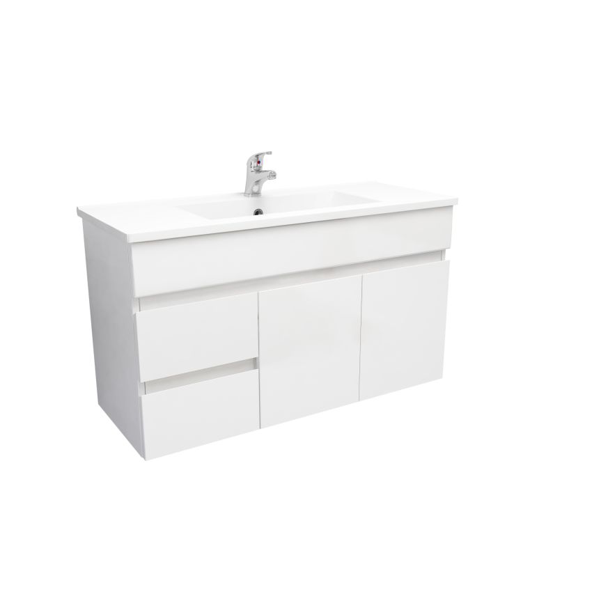 900mm Narrow Wall Hung PVC Gloss White Left/Right Drawers Bathroom Vanity Cabinet Only