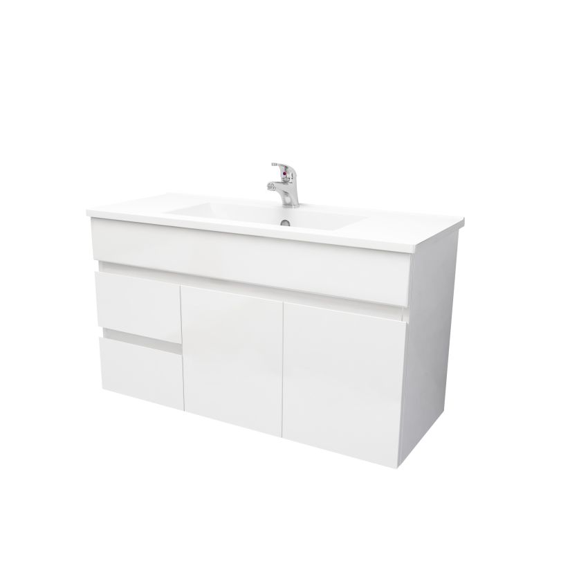 900mm Narrow Wall Hung PVC Gloss White Left/Right Drawers Bathroom Vanity Cabinet Only
