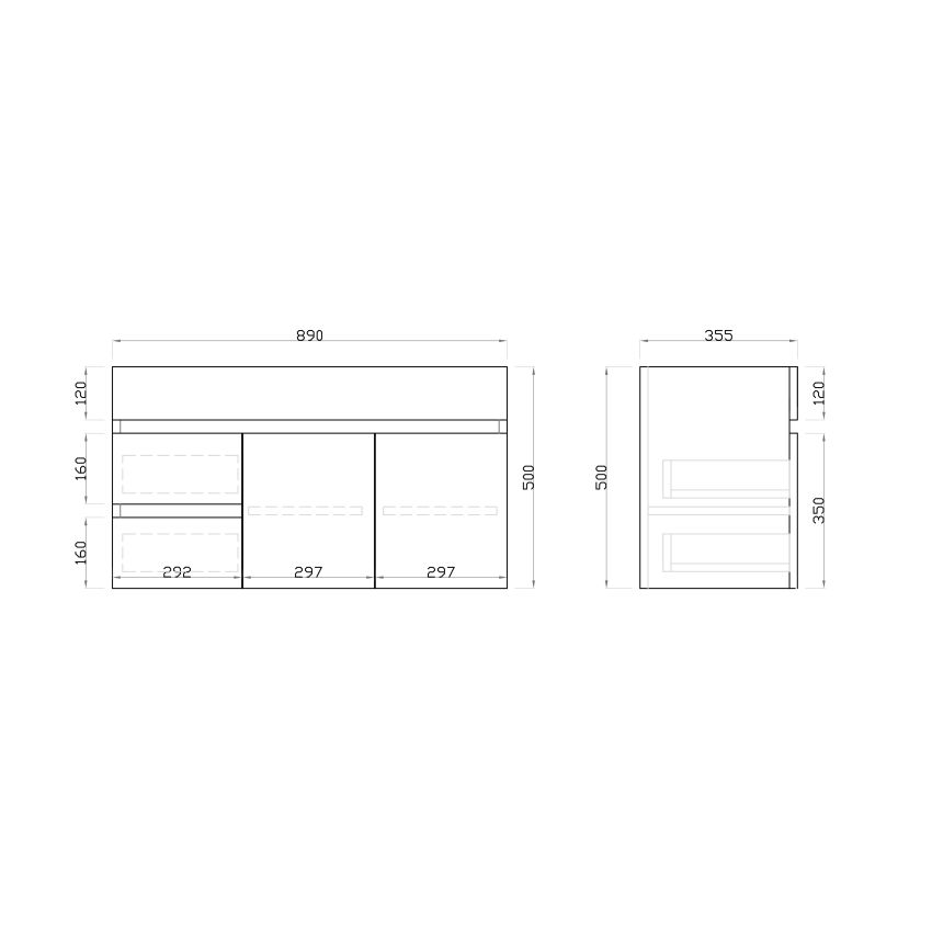 900mm Narrow Wall Hung PVC Gloss White Left/Right Drawers Bathroom Vanity Cabinet Only