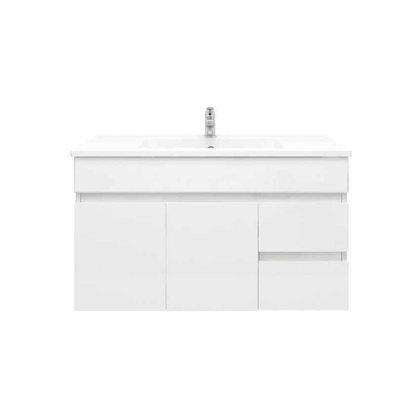 900mm Narrow Wall Hung PVC Gloss White Left/Right Drawers Bathroom Vanity Cabinet Only