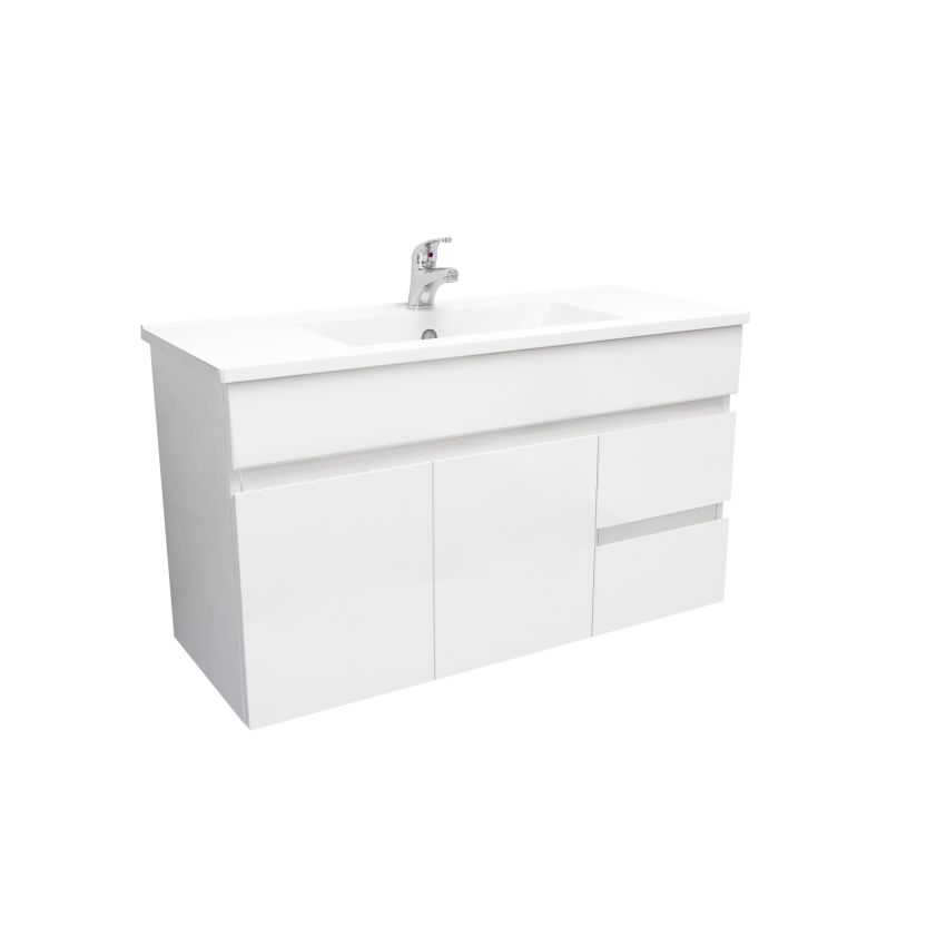 900mm Narrow Wall Hung PVC Gloss White Left/Right Drawers Bathroom Vanity Cabinet Only