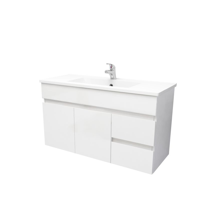 900mm Narrow Wall Hung PVC Gloss White Left/Right Drawers Bathroom Vanity Cabinet Only