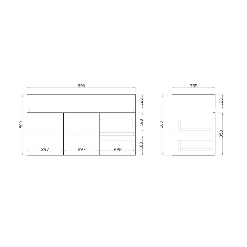 900mm Narrow Wall Hung PVC Gloss White Left/Right Drawers Bathroom Vanity Cabinet Only