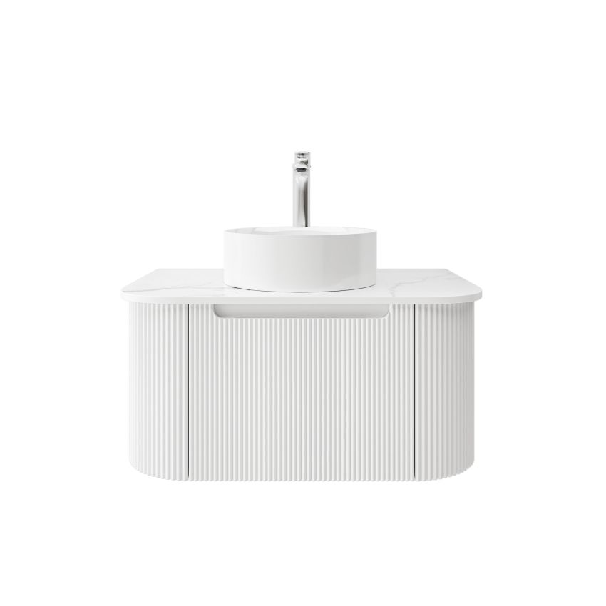 750mm Wall Hung PVC Matte White Striped Surface Curved Edge Bathroom Vanity Cabinet Only