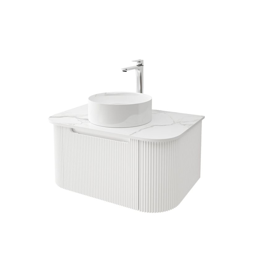 750mm Wall Hung PVC Matte White Striped Surface Curved Edge Bathroom Vanity Cabinet Only