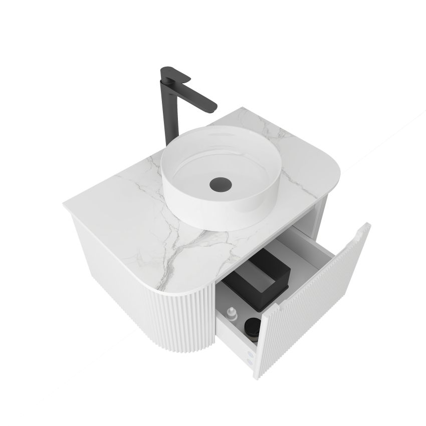 750mm Wall Hung PVC Matte White Striped Surface Curved Edge Bathroom Vanity Cabinet Only