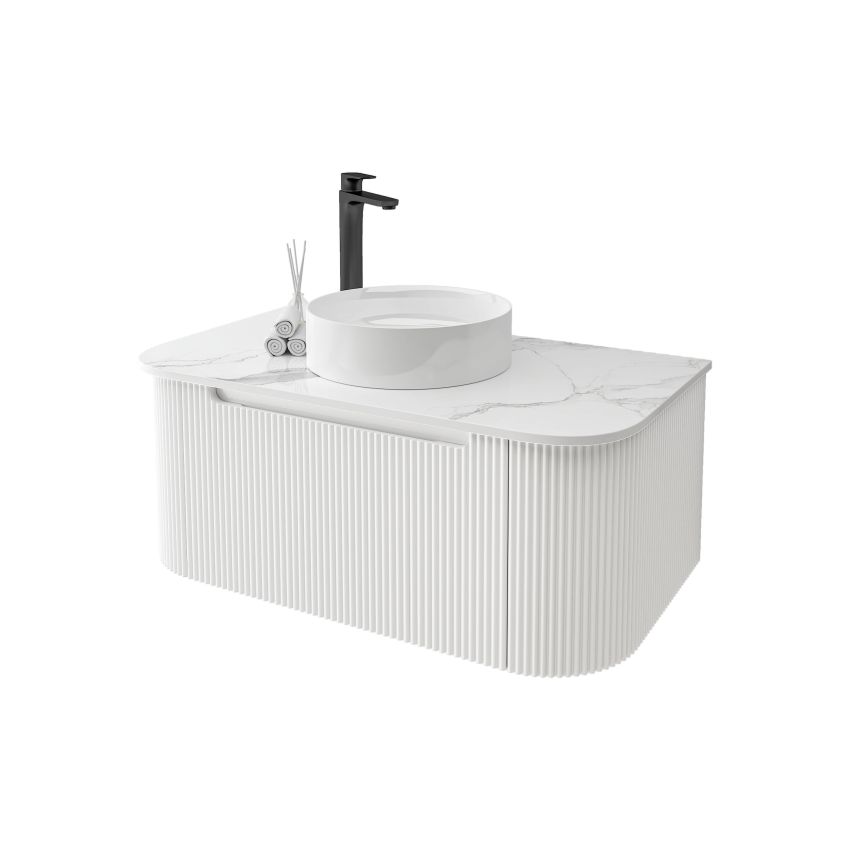 900mm Wall Hung PVC Matte White Striped Surface Curved Edge Bathroom Vanity Cabinet Only