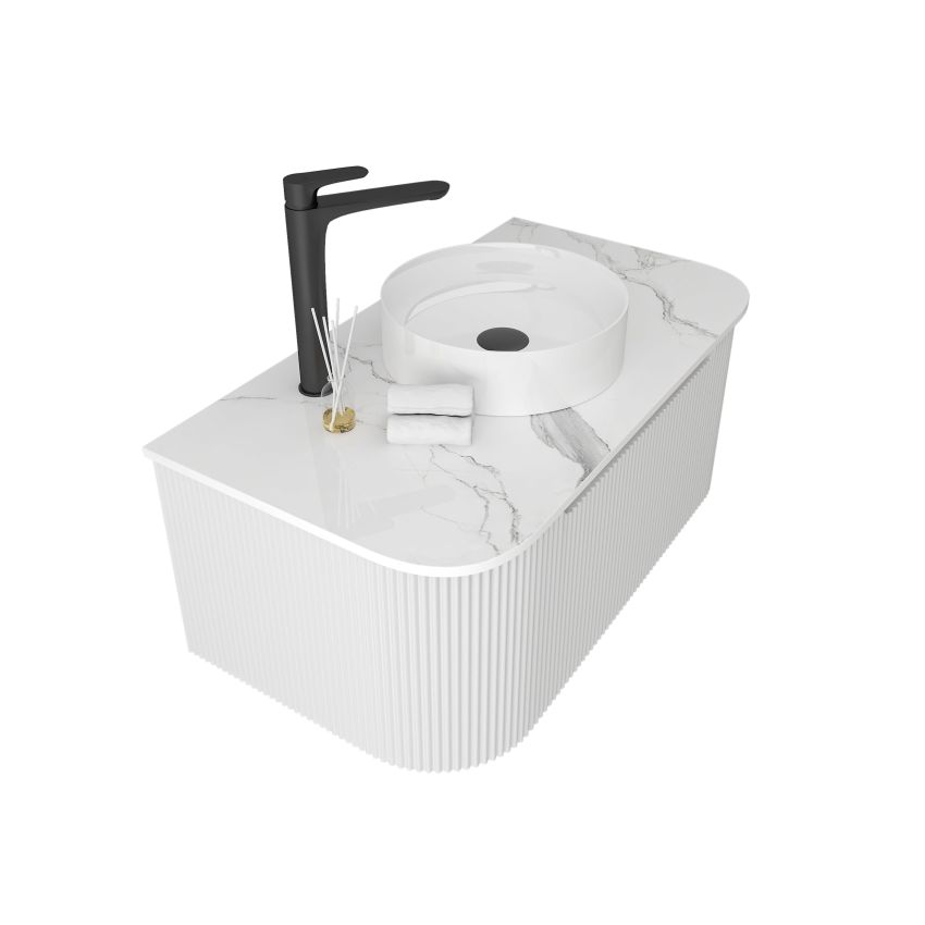 900mm Wall Hung PVC Matte White Striped Surface Curved Edge Bathroom Vanity Cabinet Only