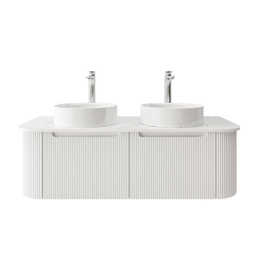 1200mm Wall Hung PVC Matte White Striped Surface Curved Edge Bathroom Vanity Cabinet Only