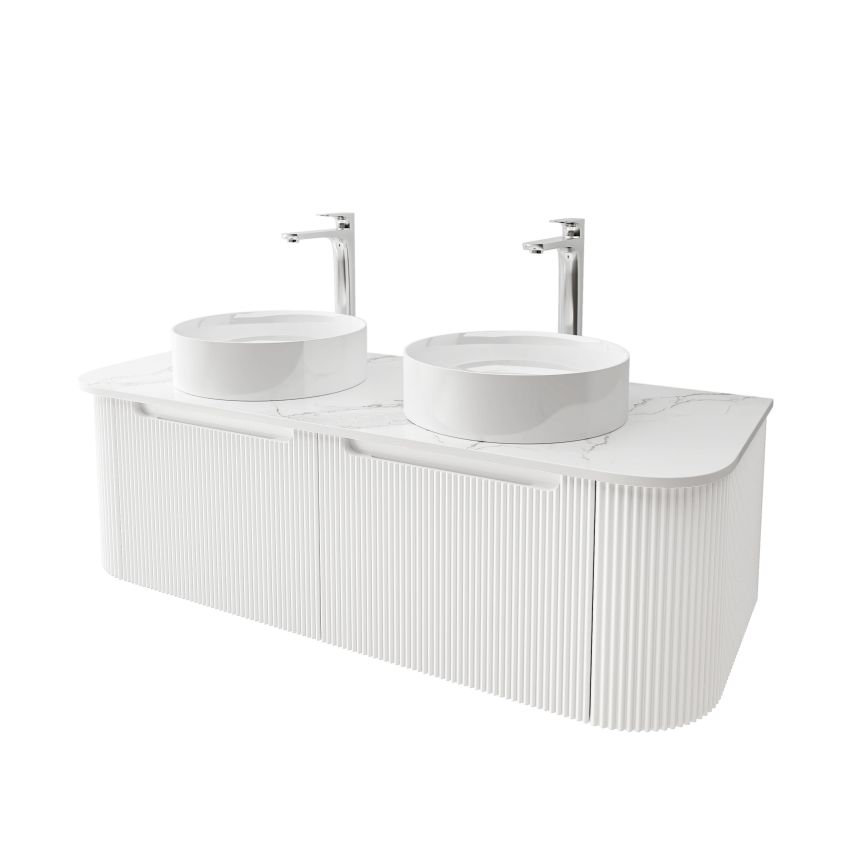 1200mm Wall Hung PVC Matte White Striped Surface Curved Edge Bathroom Vanity Cabinet Only