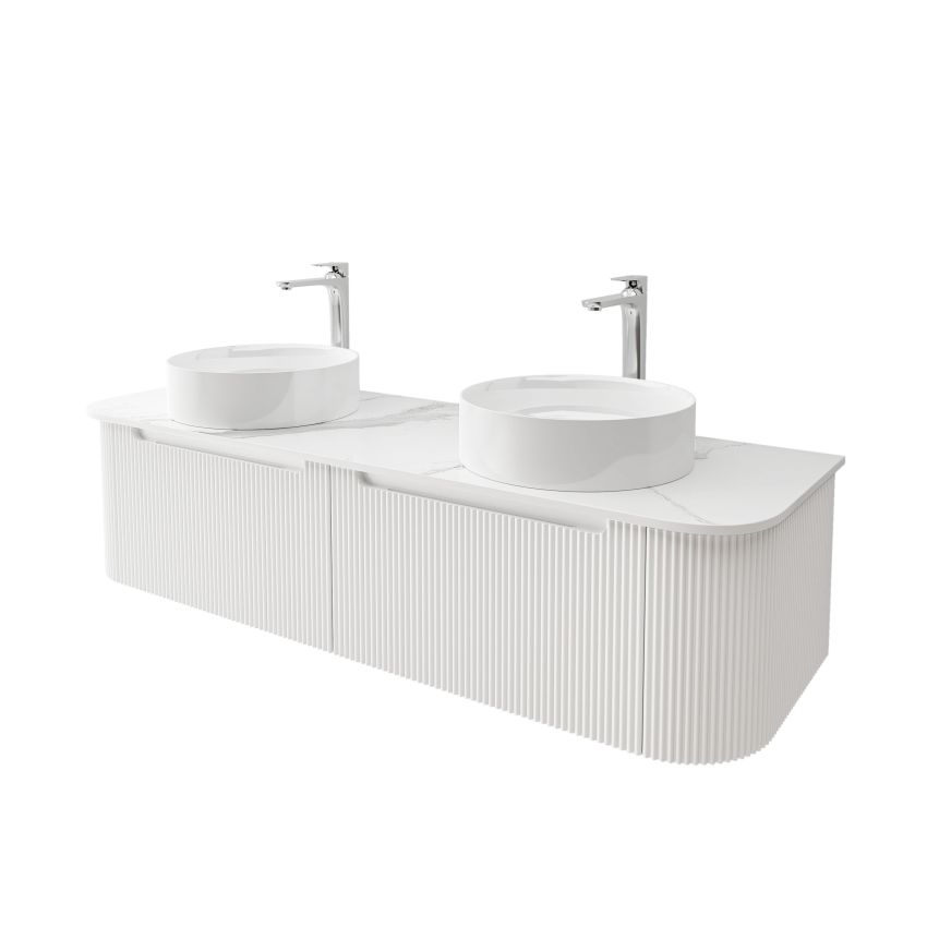 1500mm Wall Hung PVC Matte White Striped Surface Curved Edge Bathroom Vanity Cabinet Only