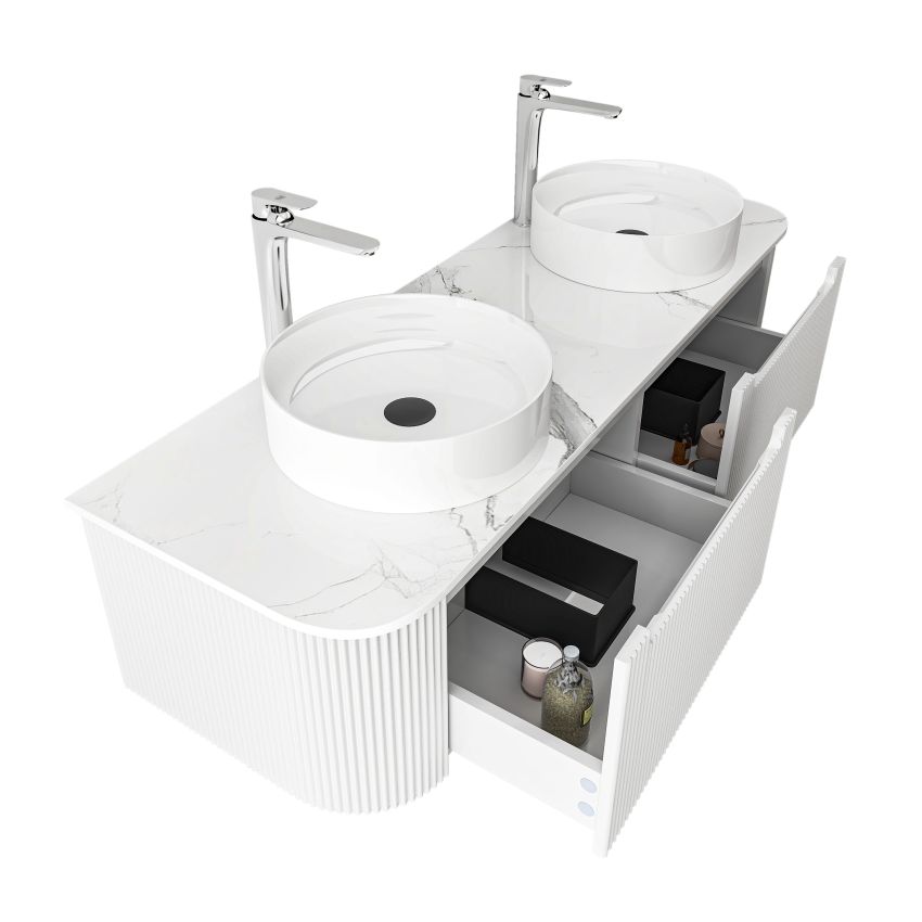 1500mm Wall Hung PVC Matte White Striped Surface Curved Edge Bathroom Vanity Cabinet Only