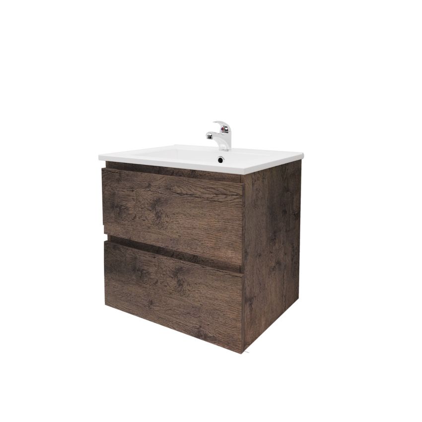 600mm Wall Hung Bathroom Vanity Dark Oak Wood Grain 2 PAC Coating MDF Board