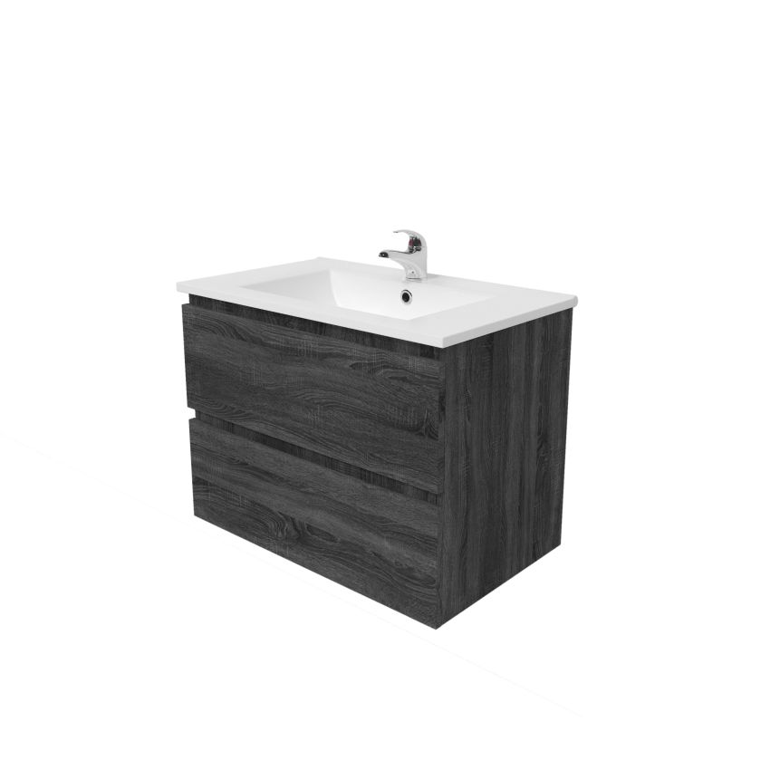 750mm Wall Hung Bathroom Vanity Dark Grey Wood Grain 2 PAC Coating MDF Board