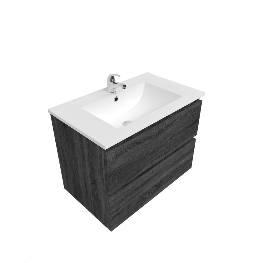 750mm Wall Hung Bathroom Vanity Dark Grey Wood Grain 2 PAC Coating MDF Board