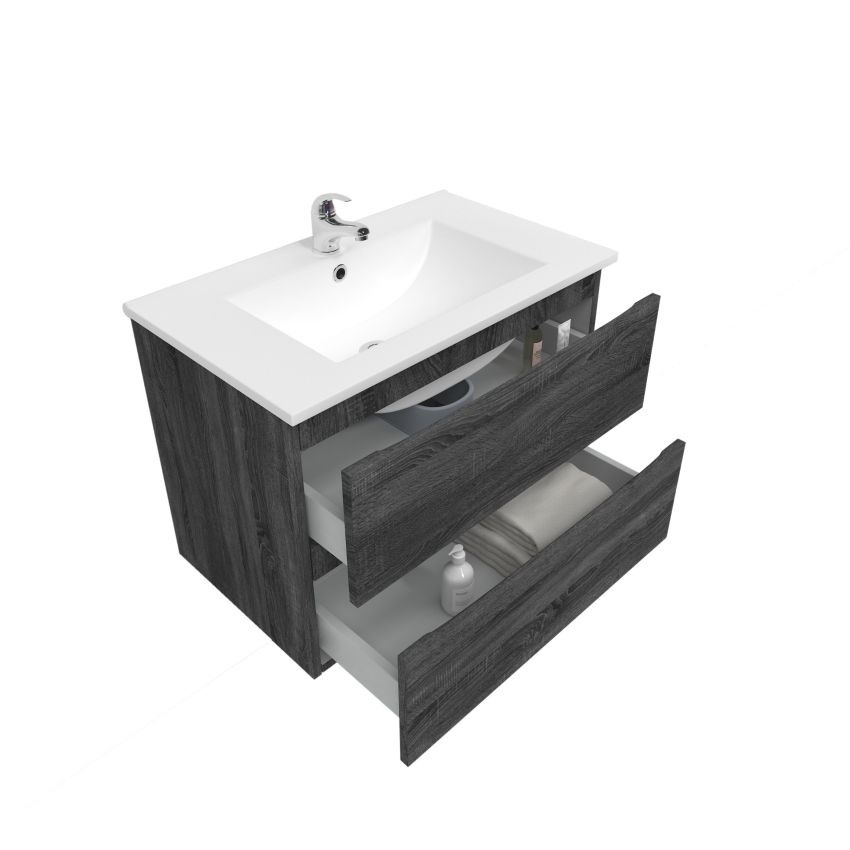 750mm Wall Hung Bathroom Vanity Dark Grey Wood Grain 2 PAC Coating MDF Board