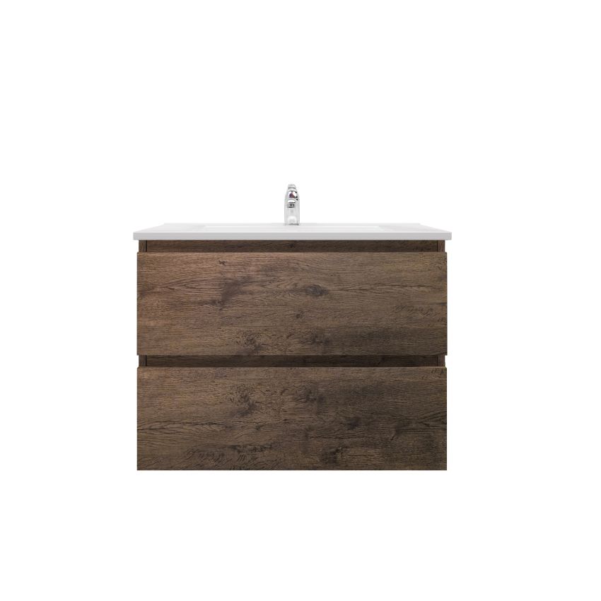 750mm Wall Hung Bathroom Vanity Dark Oak Wood Grain 2 PAC Coating MDF Board