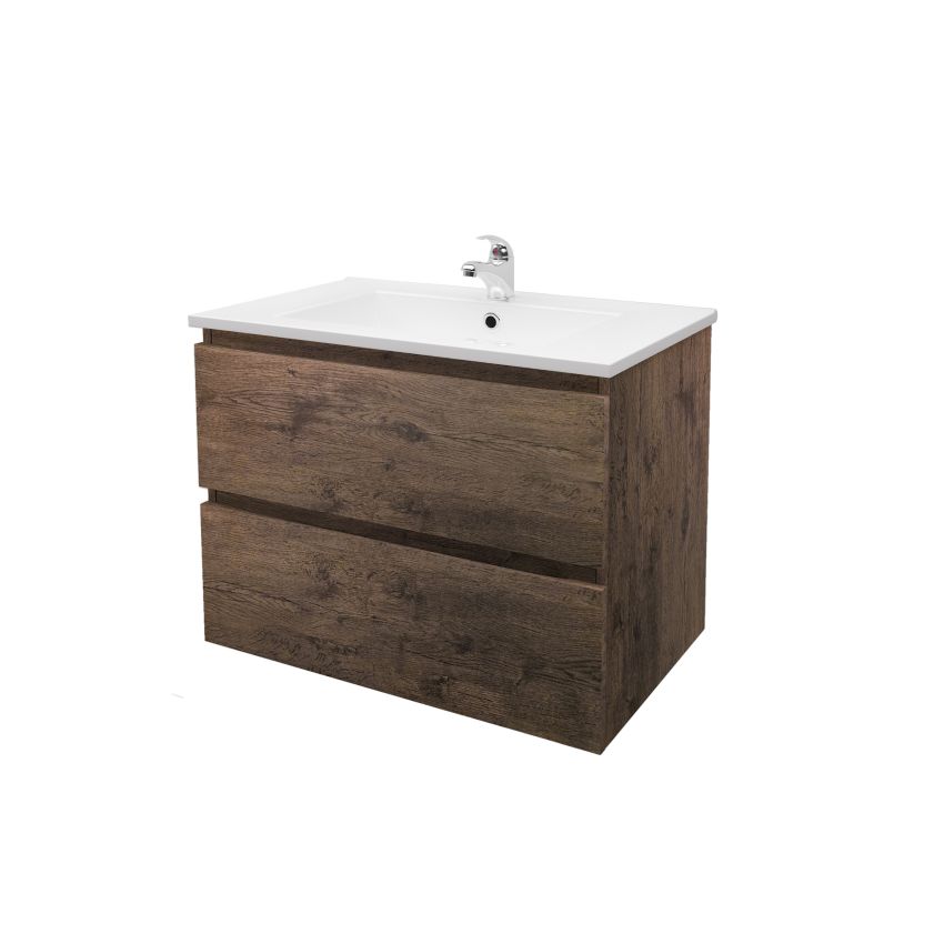 750mm Wall Hung Bathroom Vanity Dark Oak Wood Grain 2 PAC Coating MDF Board