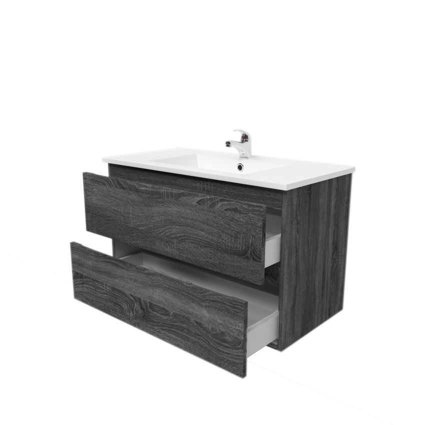 900mm Wall Hung Bathroom Vanity Dark Grey Wood Grain 2 PAC Coating MDF Board