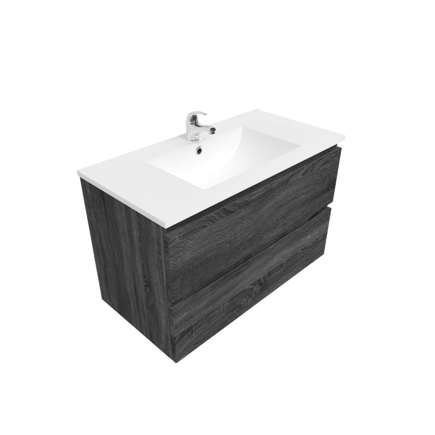 900mm Wall Hung Bathroom Vanity Dark Grey Wood Grain 2 PAC Coating MDF Board