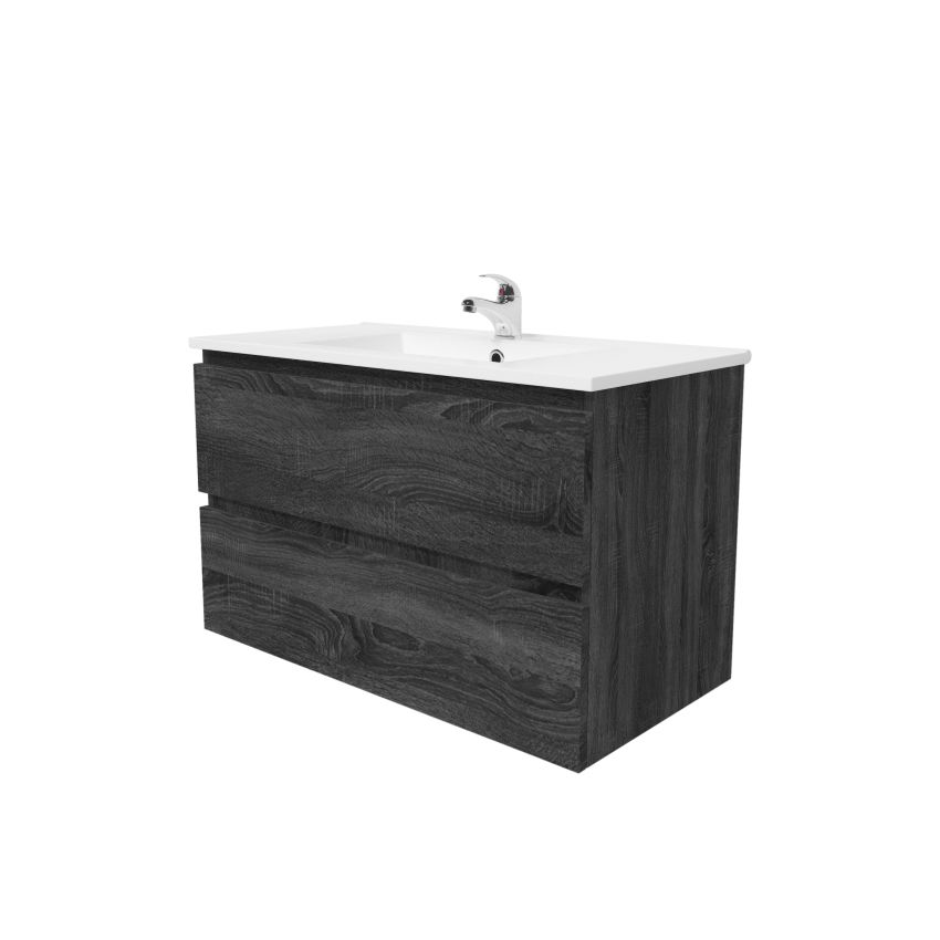 900mm Wall Hung Bathroom Vanity Dark Grey Wood Grain 2 PAC Coating MDF Board