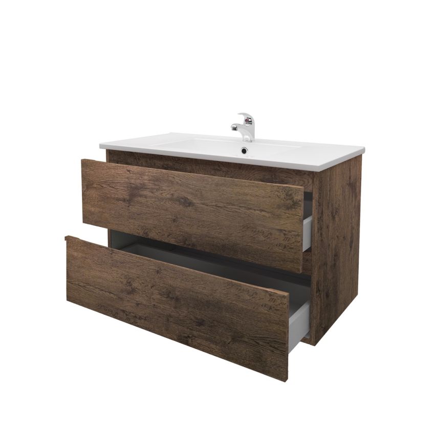 900mm Wall Hung Bathroom Vanity Dark Oak Wood Grain 2 PAC Coating MDF Board