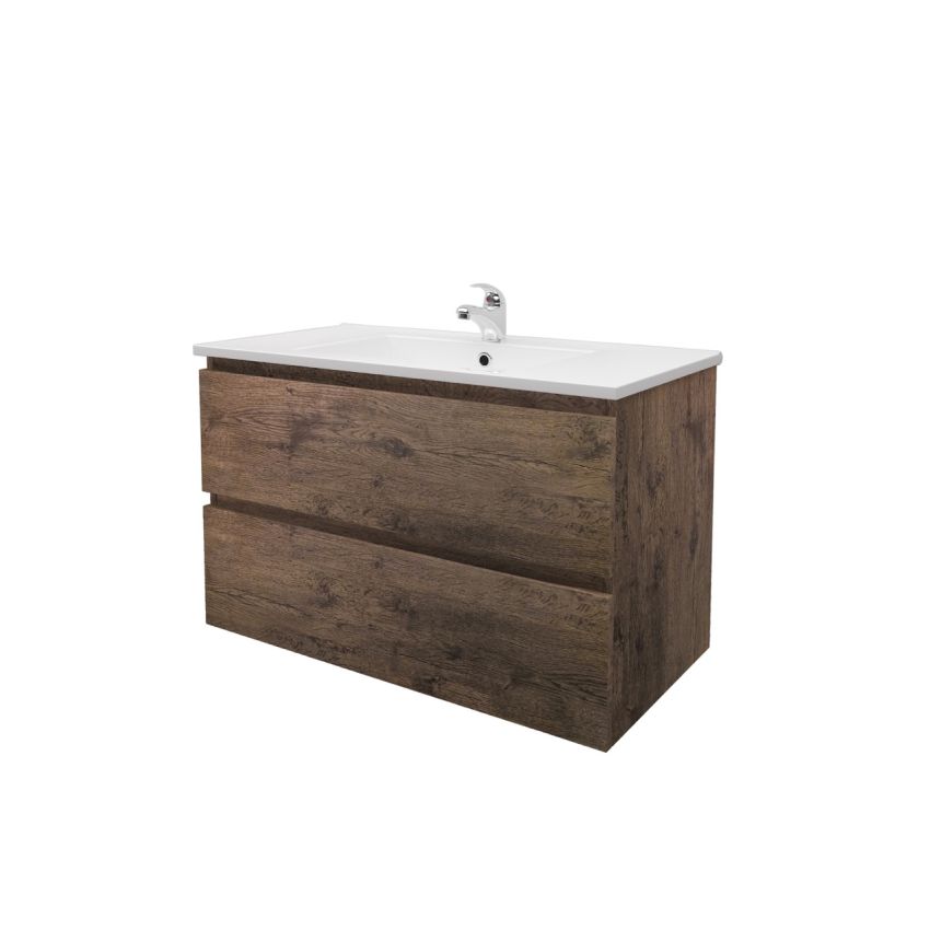 900mm Wall Hung Bathroom Vanity Dark Oak Wood Grain 2 PAC Coating MDF Board