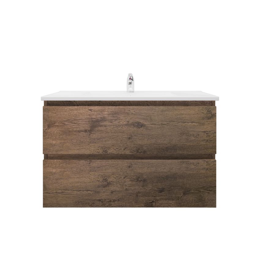 900mm Wall Hung Bathroom Vanity Dark Oak Wood Grain 2 PAC Coating MDF Board