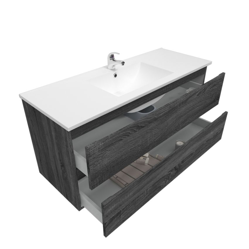 1200mm Wall Hung Bathroom Vanity Dark Grey Wood Grain 2 PAC Coating MDF Board